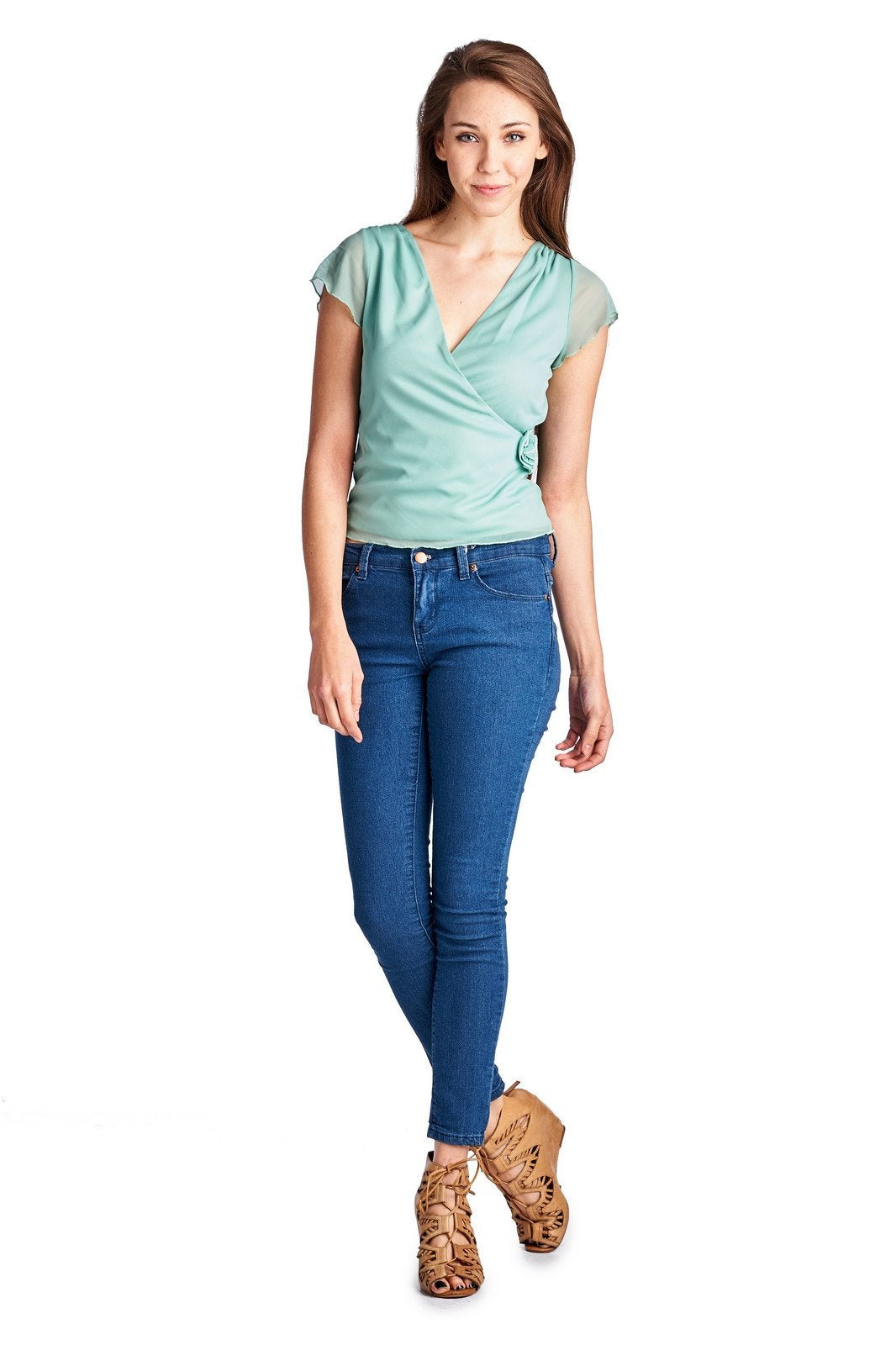Women's Flutter Sleeve Wrap Top Tops - Tophatter Daily Deals