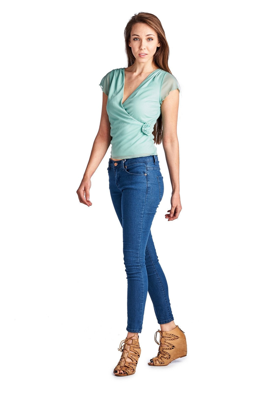 Women's Flutter Sleeve Wrap Top Tops - Tophatter Daily Deals