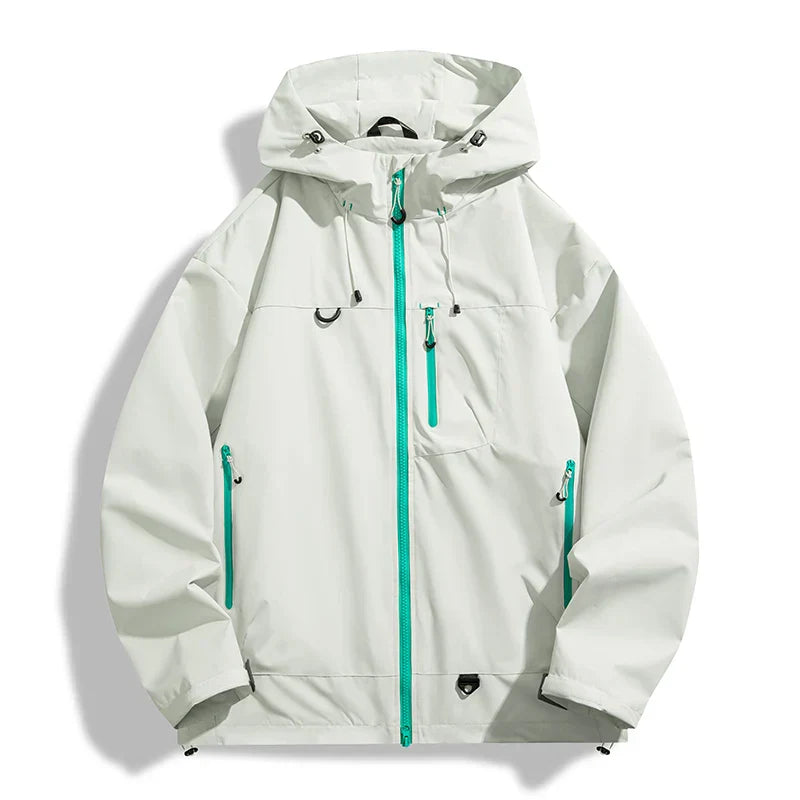 Waterproof Unisex Windbreaker - Hooded Single-Layer, Hiking Light Gray - Tophatter Daily Deals