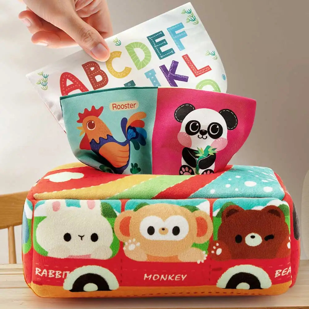 Montessori Cloth Tissue Box Toy Newborn Sensory Toys Animal Bus - Tophatter Daily Deals