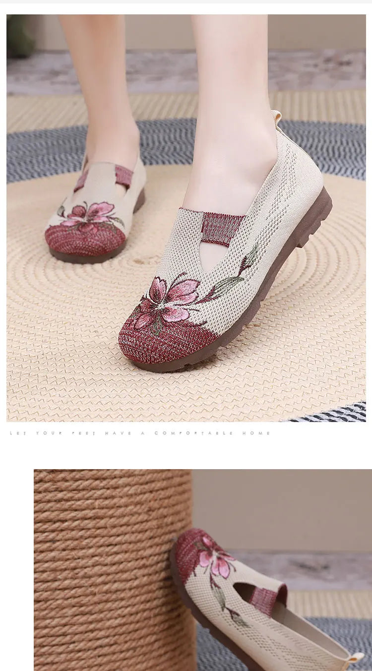 Breathable Women’s Flats - Slip-On Mesh, Embroidered - Tophatter Daily Deals