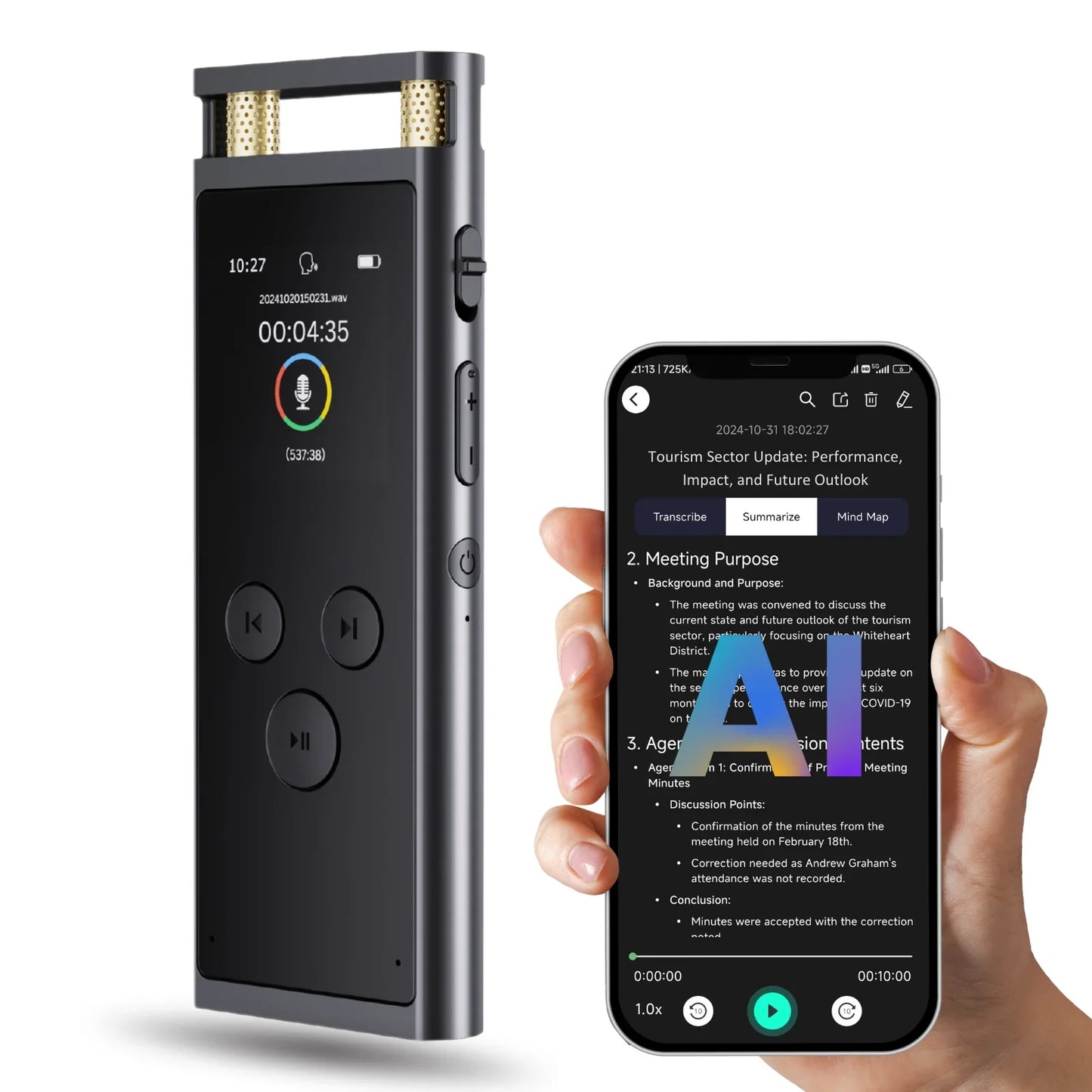AI Voice Recorder 64GB Aluminum Dictaphone Transcribe - Tophatter Daily Deals