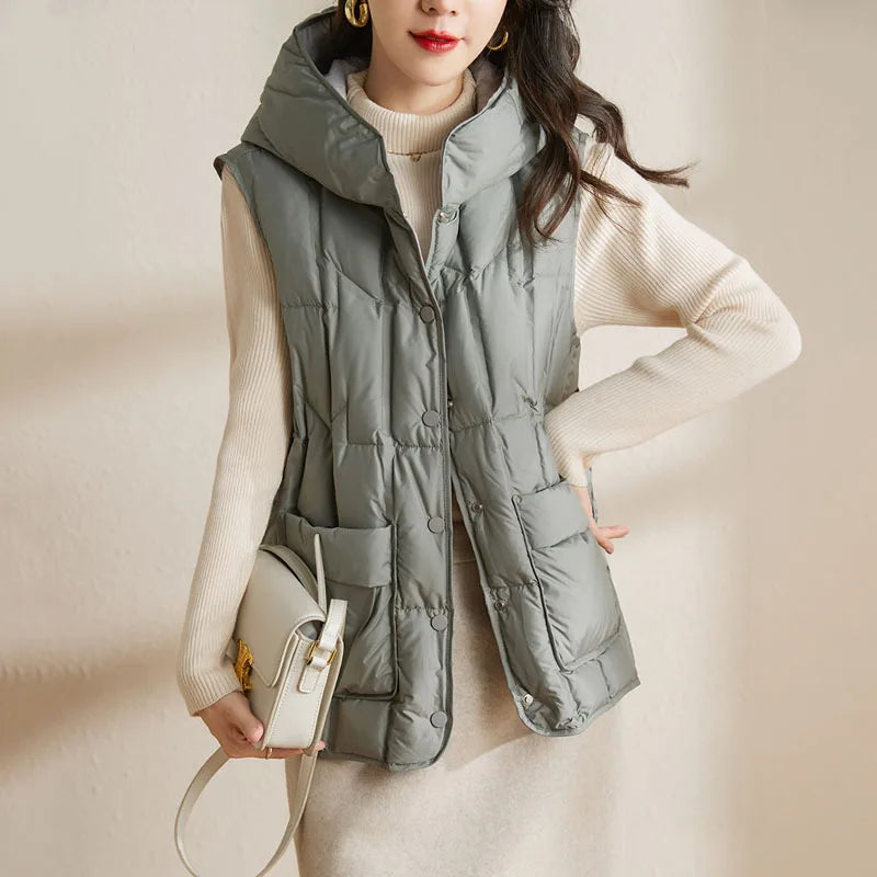 Lightweight Women Hooded Down Vest - Boxy, Down, Autumn - Tophatter Daily Deals