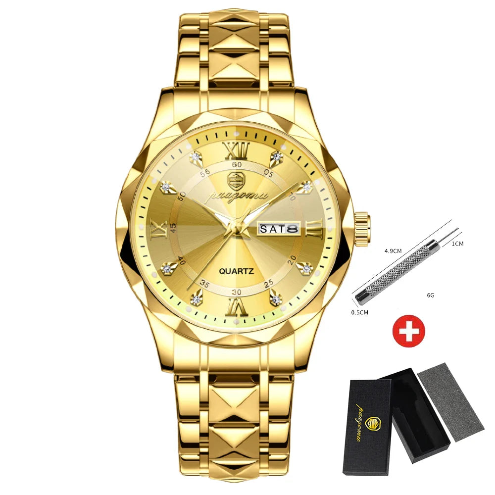 Quartz Stainless Steel Dress Watch Waterproof Glow Dial Gold Gold - Tophatter Daily Deals