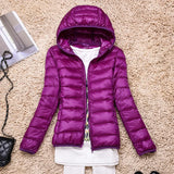 Lightweight Women’s Down Jacket - Hooded, Packable Travel Purple - Tophatter Daily Deals