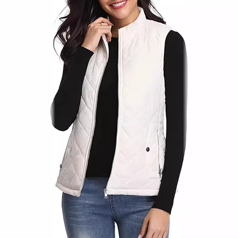 Lightweight Women Quilted Vest - Stand Collar Cotton Winter - Tophatter Daily Deals