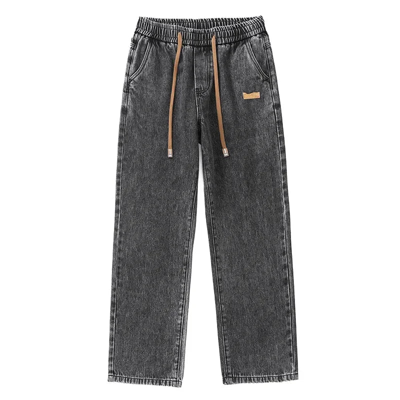Stretchy Men Wide Leg Jeans - Drawstring Waist, Denim Gray - Tophatter Daily Deals