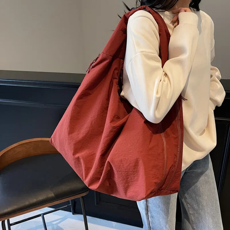 Lightweight Versatile Women Shoulder Bag - Slouchy Nylon Dark Red - Tophatter Daily Deals