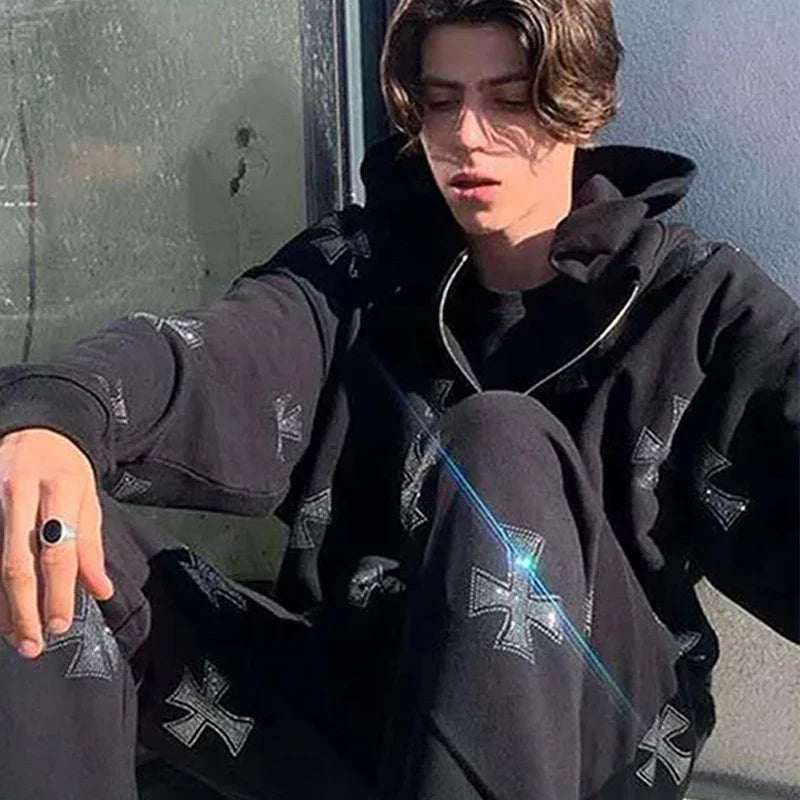 Oversized Men’s Zip Hoodie - Rhinestone Skeleton, Cotton - Tophatter Daily Deals