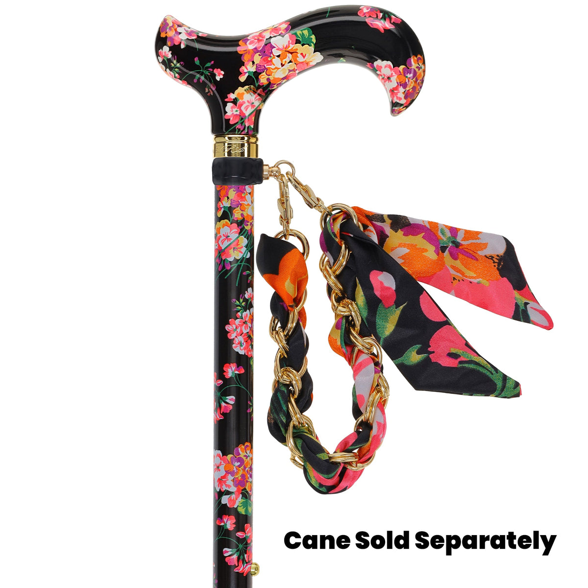FashionStix Luxury Black Flower Silk Satin scarf with Chain Wrist Strap and Clip Holder Accessories - Tophatter Daily Deals