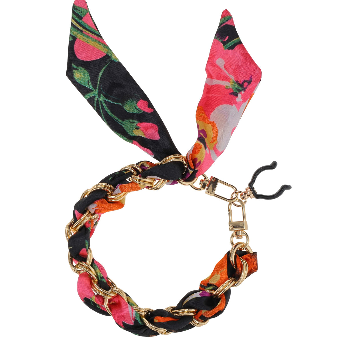 Gold Chain Wrist Strap - Luxury Black Flower Silk Satin scarf for 18mm-25mm canes Upsell - Tophatter Daily Deals
