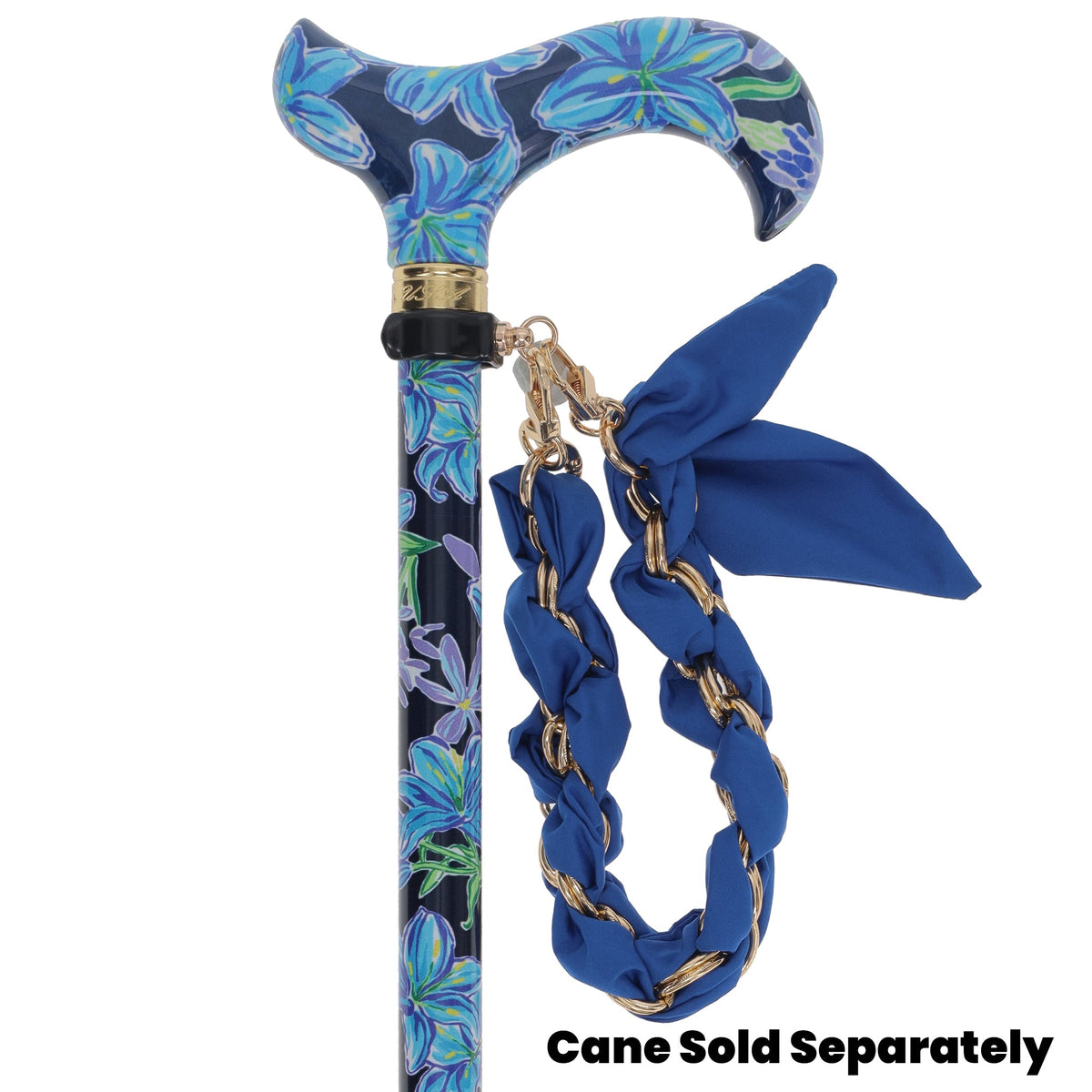 Gold Chain Wrist Strap - Luxury Blue Silk Satin Scarf for 16mm-18mm canes Upsell - Tophatter Daily Deals