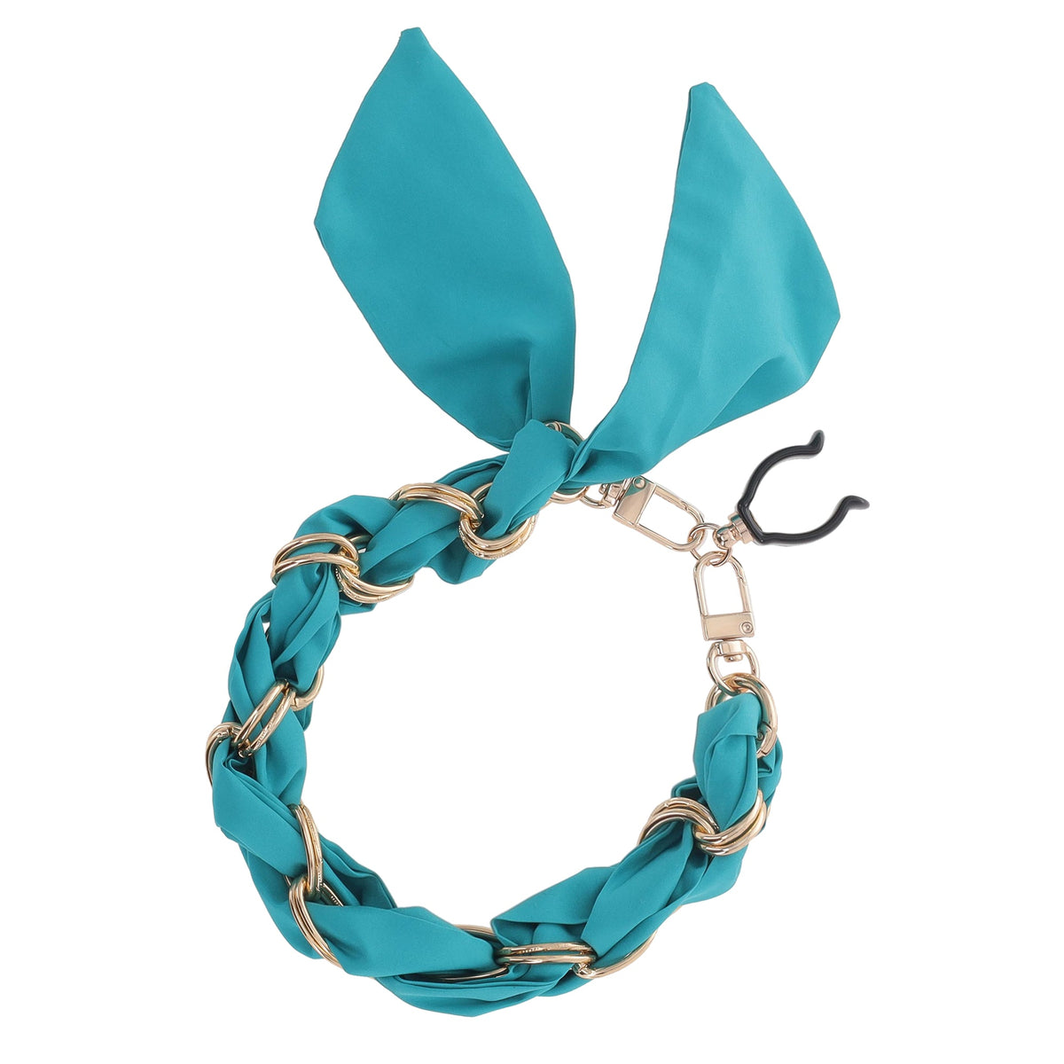 FashionStix Luxury Turquoise Silk Satin scarf with Chain Wrist Strap with Clip Holder Accessories - Tophatter Daily Deals