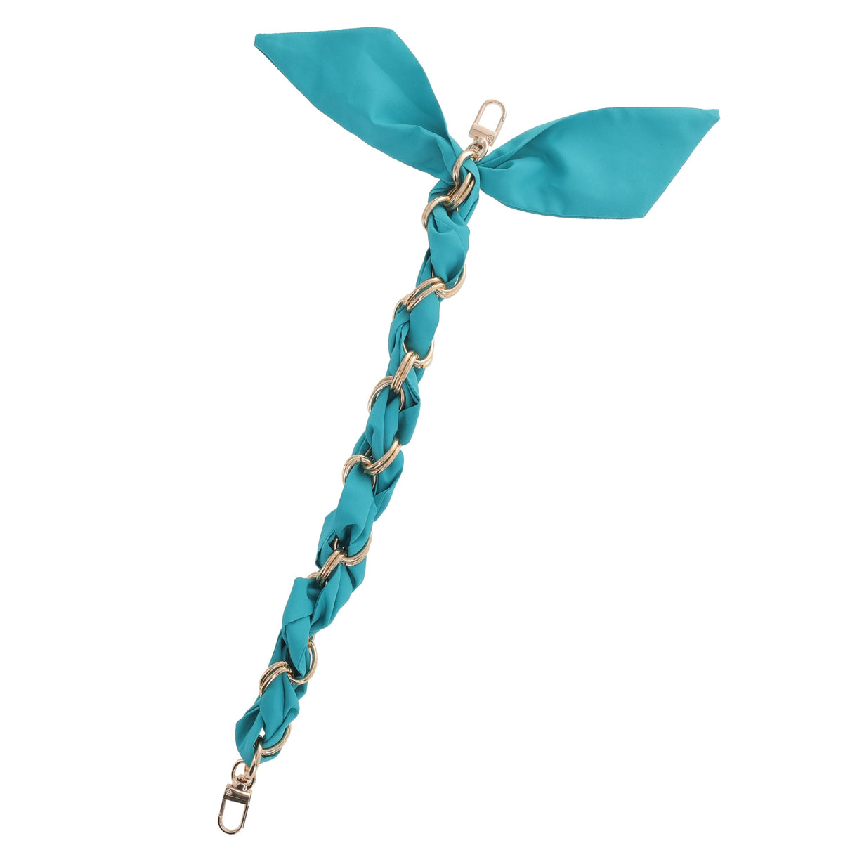 FashionStix Luxury Turquoise Silk Satin scarf with Chain Wrist Strap with Clip Holder Accessories - Tophatter Daily Deals