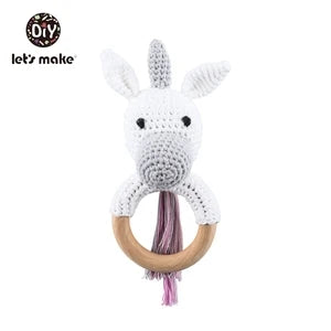 Crochet Bear Teether Rattle Ring Newborn Sensory Toys unicorn - Tophatter Daily Deals