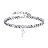 Initials Cuban Link Bracelet Stainless Steel Adjustable Y - Tophatter Daily Deals