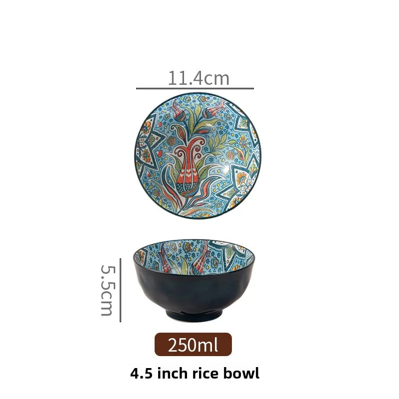 Bohemian Ceramic Rice Bowl Retro Noodle Bowl Kitchen Gift Gulanduo-4.5inch - Tophatter Daily Deals