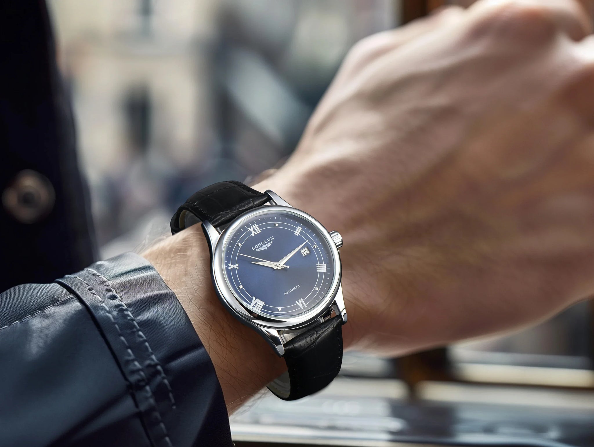 Automatic Watch Leather Strap Mechanical Date Waterproof - Tophatter Daily Deals