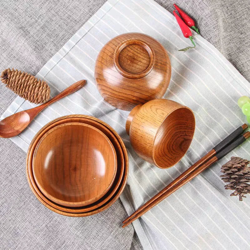 Jujube Wood Soup Bowls Solid Wooden Japanese Bowls - Tophatter Daily Deals