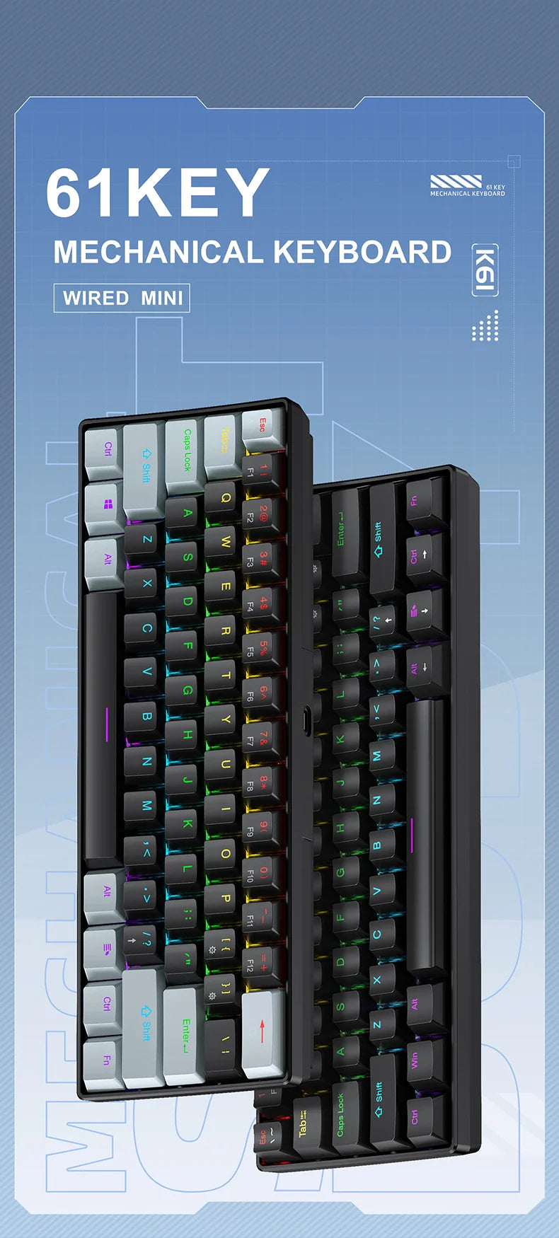 60 Percent Mechanical Mini Keyboard Wired RGB Portable - Tophatter Daily Deals