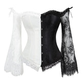 Supportive Women's Corset Top - Off Shoulder, Lace Satin Half Black White - Tophatter Daily Deals