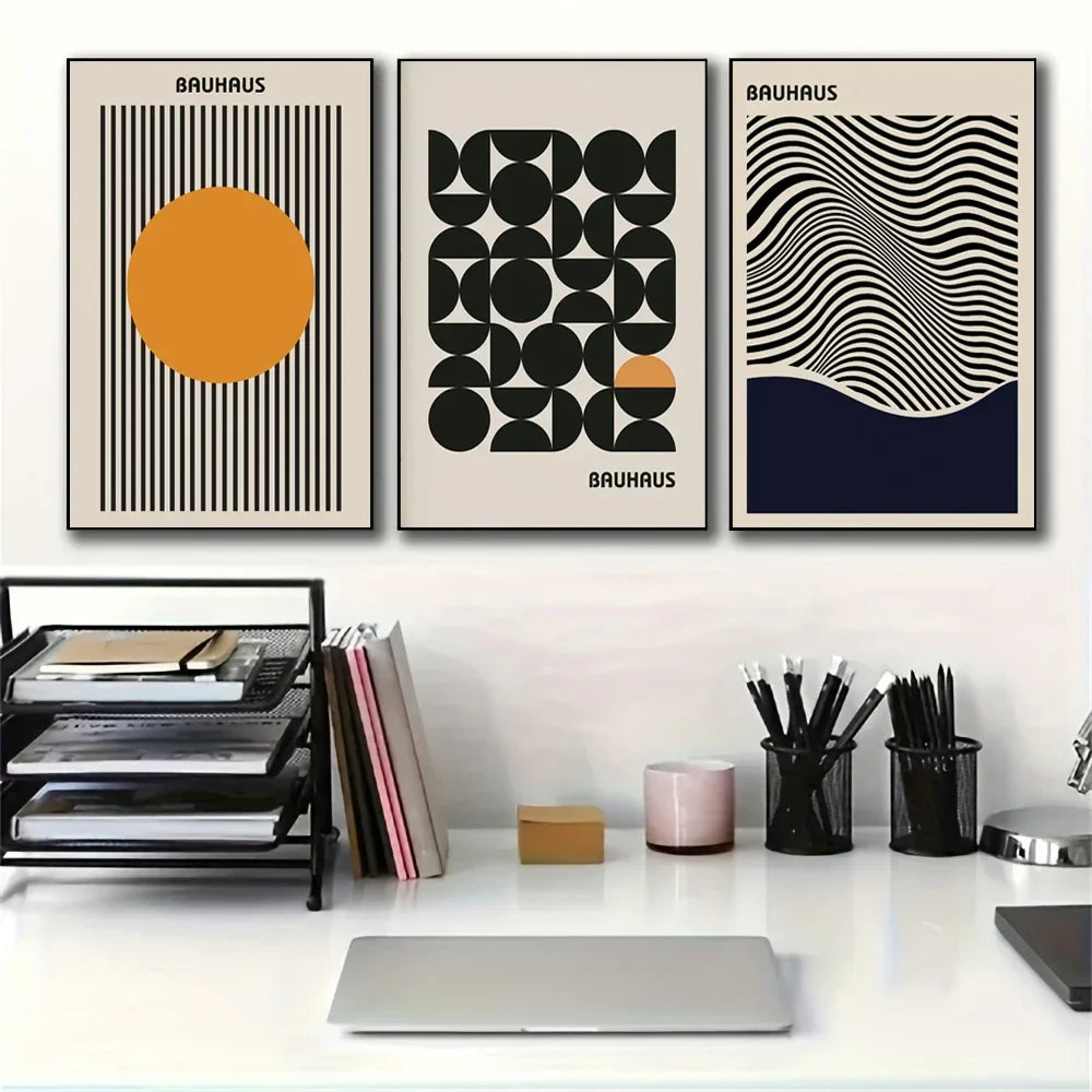 Modern Bauhaus Geometric Wall Art Prints Three Piece Set - Tophatter Daily Deals