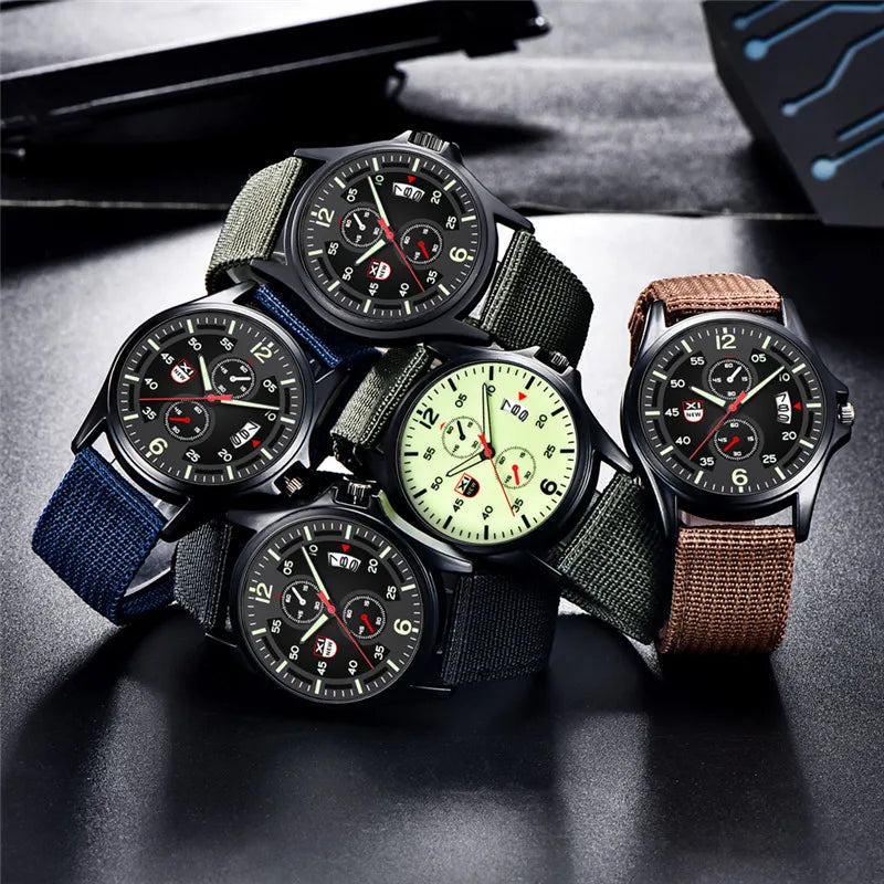 Nylon Band Military Quartz Watch With Date Display - Tophatter Daily Deals