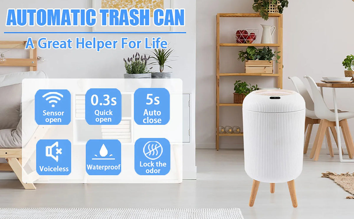 Motion Sensor Trash Can Small Plastic Smart Bin Hands Free - Tophatter Daily Deals