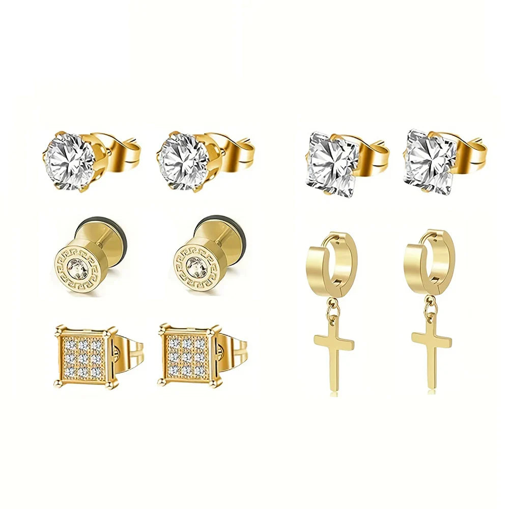 Earrings Stainless Steel 5 Pairs Set for Men (Gold) Apparel & Accessories > Jewelry > Earrings - Tophatter Daily Deals