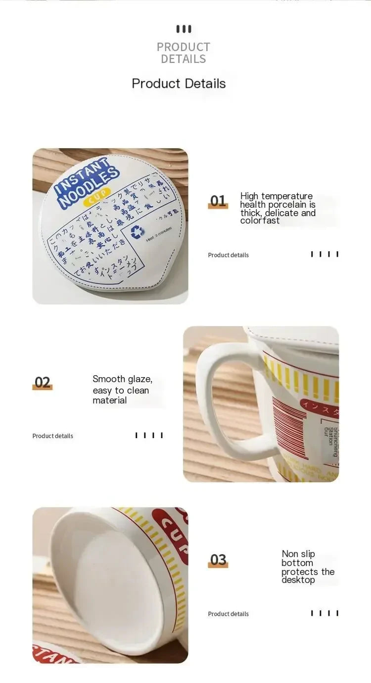 Instant Noodle Bowl With Lid Ceramic Mug Dorm And Kitchen - Tophatter Daily Deals