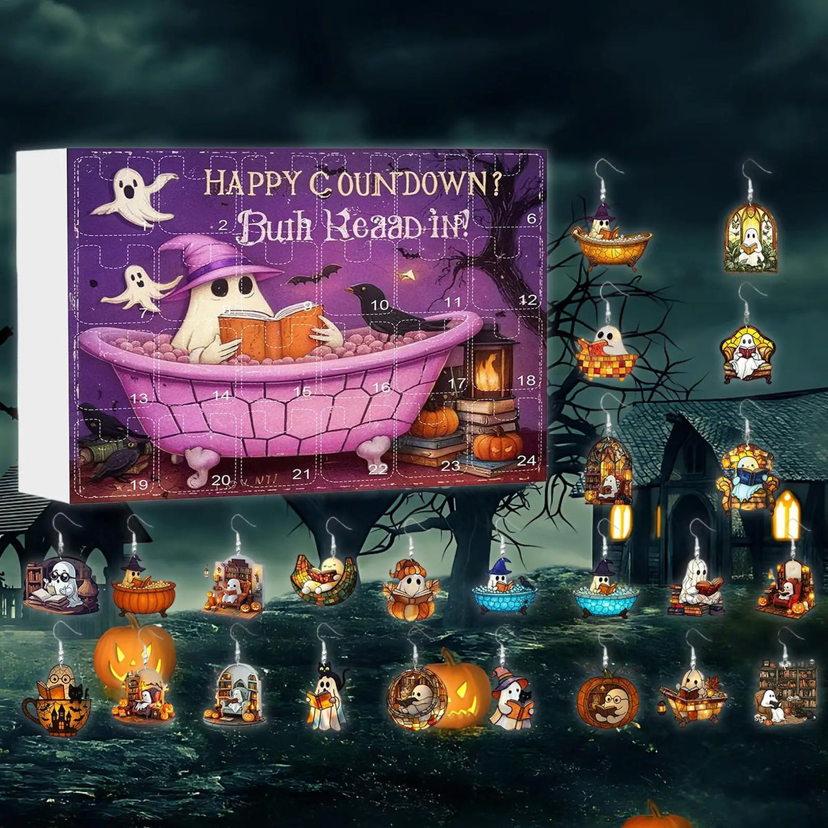 Halloween Advent Calendar Ghost Earrings 24 Day Set - Tophatter Daily Deals