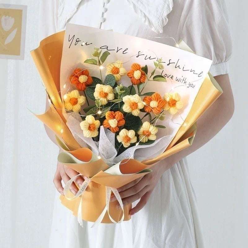 Flower Crochet Handmade Knitted Bouquet Flowers - Tophatter Daily Deals