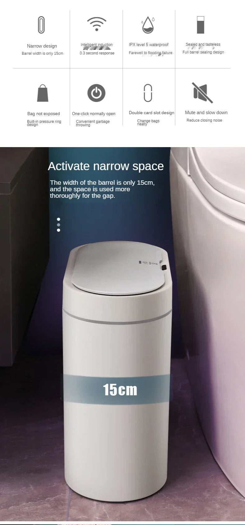 Sensor Trash Can Touchless 8L Kitchen Bathroom Bin Compact - Tophatter Daily Deals