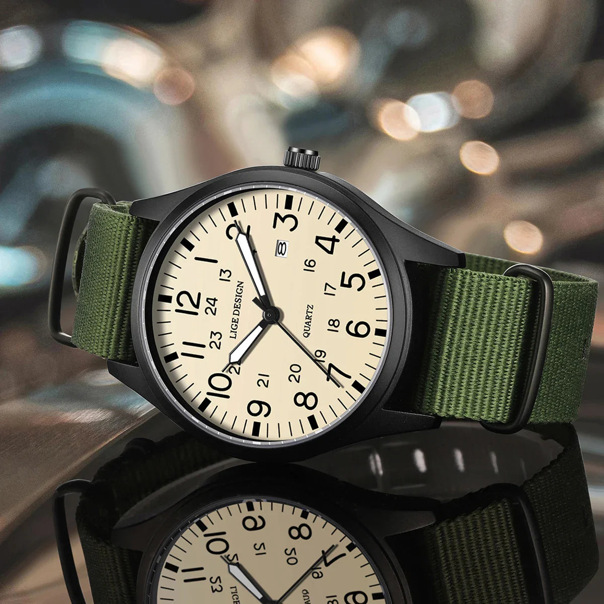 Quartz Watch Beige Dial Nylon Strap Waterproof Luminous - Tophatter Daily Deals