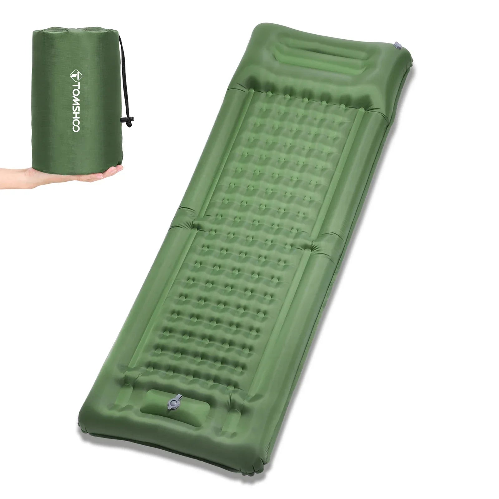 Inflatable Sleeping Pad with Built-In Pump Army Green Camping & Hiking - Tophatter Daily Deals