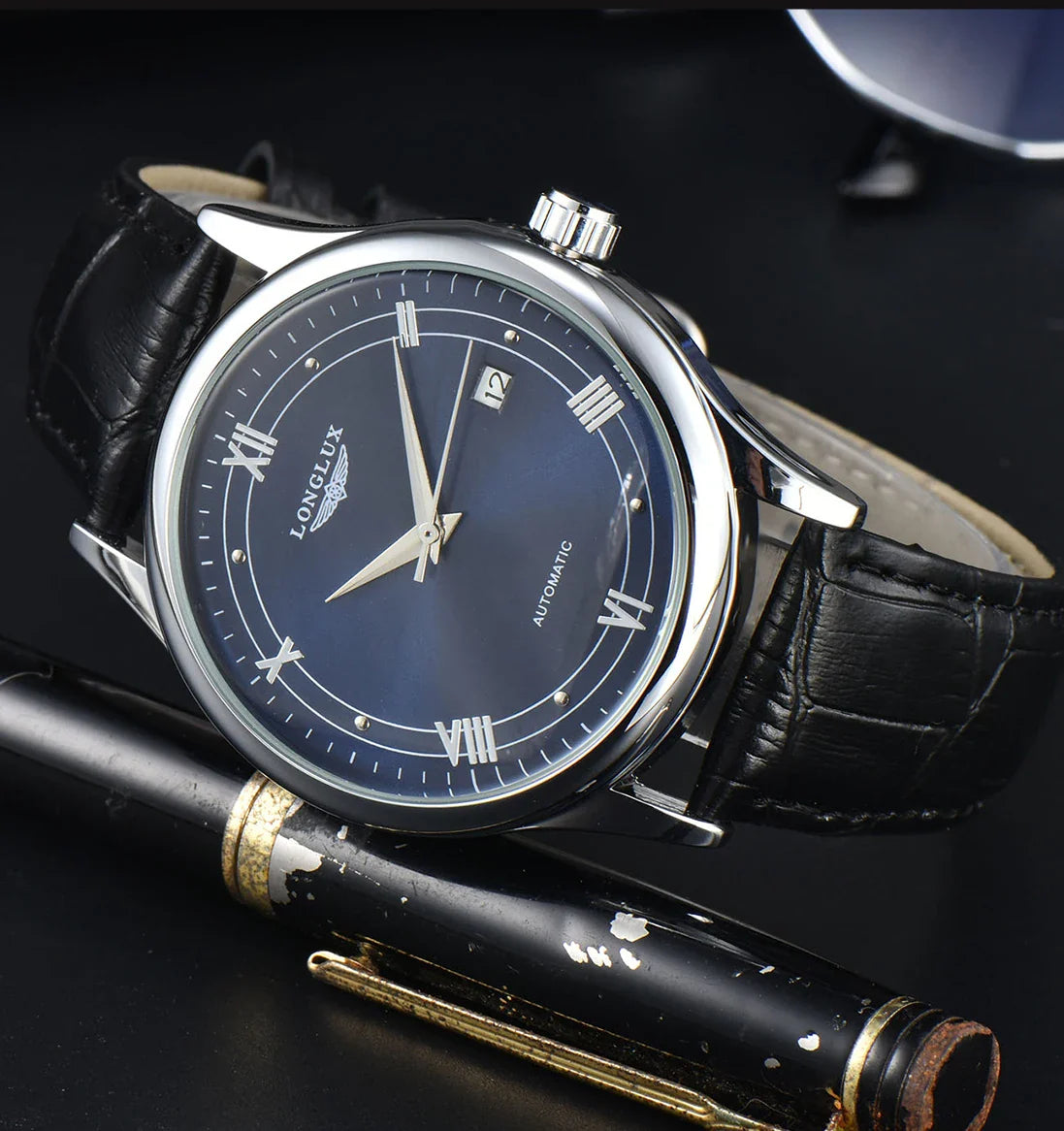 Automatic Watch Leather Strap Mechanical Date Waterproof - Tophatter Daily Deals