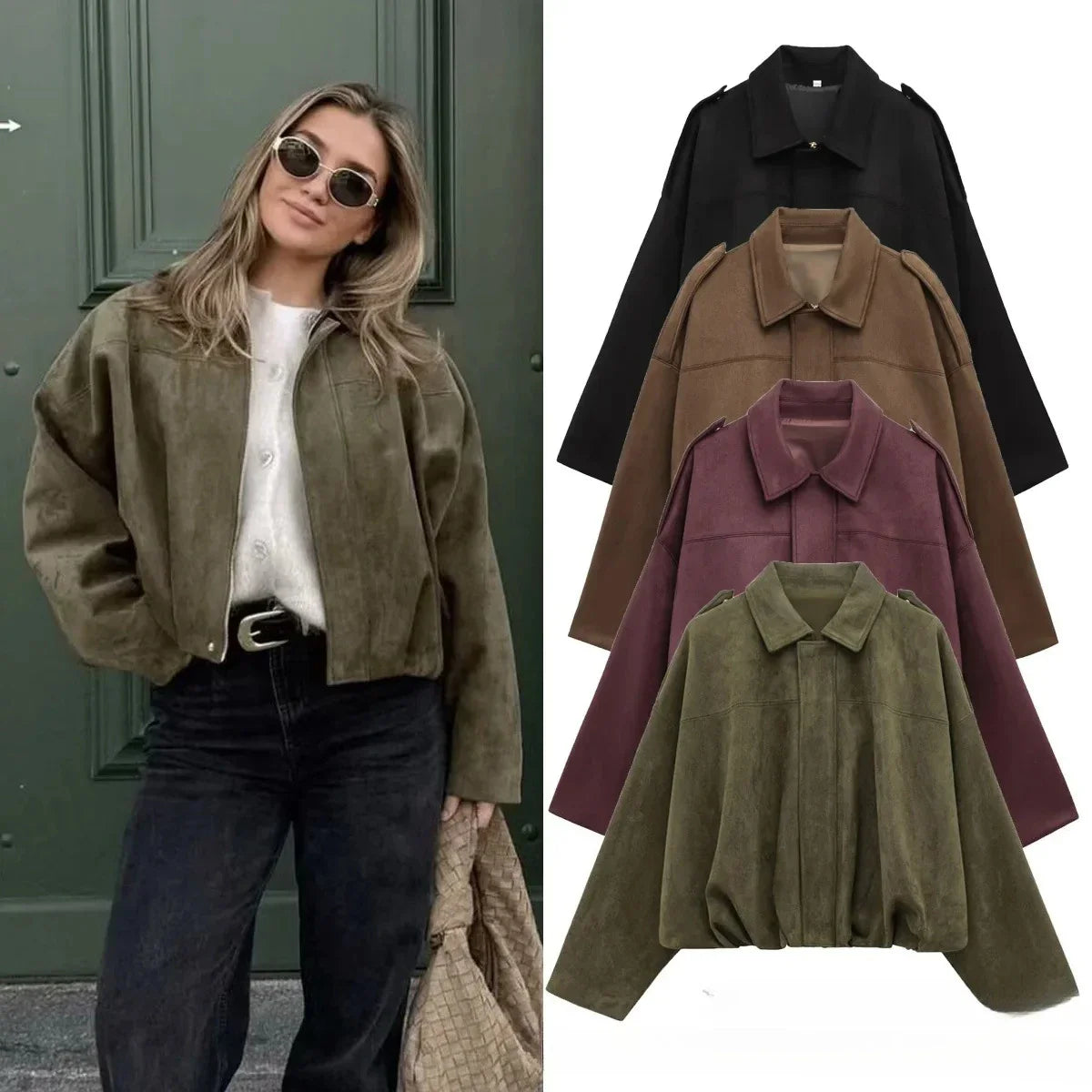 Oversized Women’s Bomber Jacket - Boxy, Velvet, Autumn - Tophatter Daily Deals