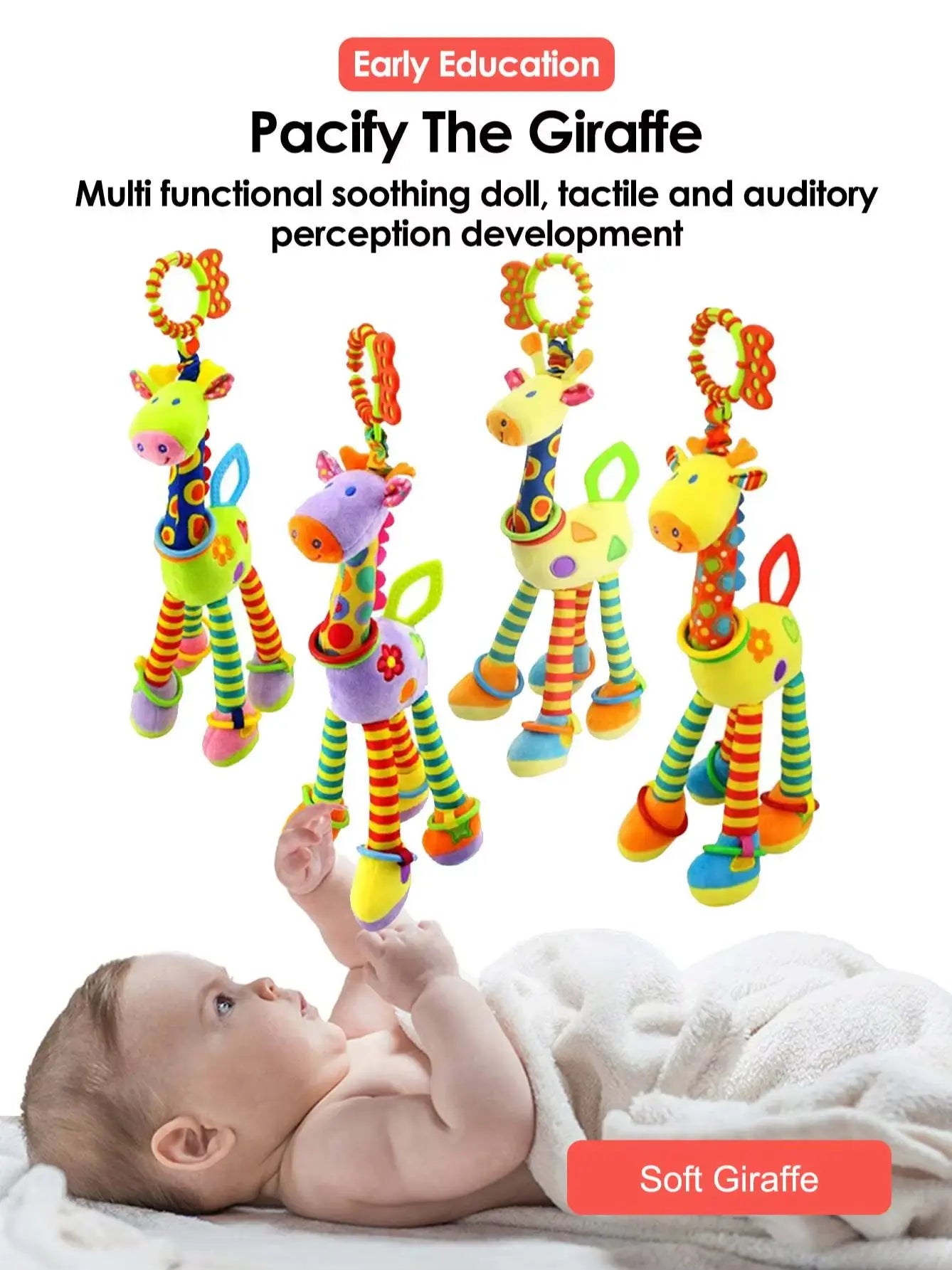 Soft Giraffe Baby Rattle Hanging Plush Newborn Sensory Toys - Tophatter Daily Deals