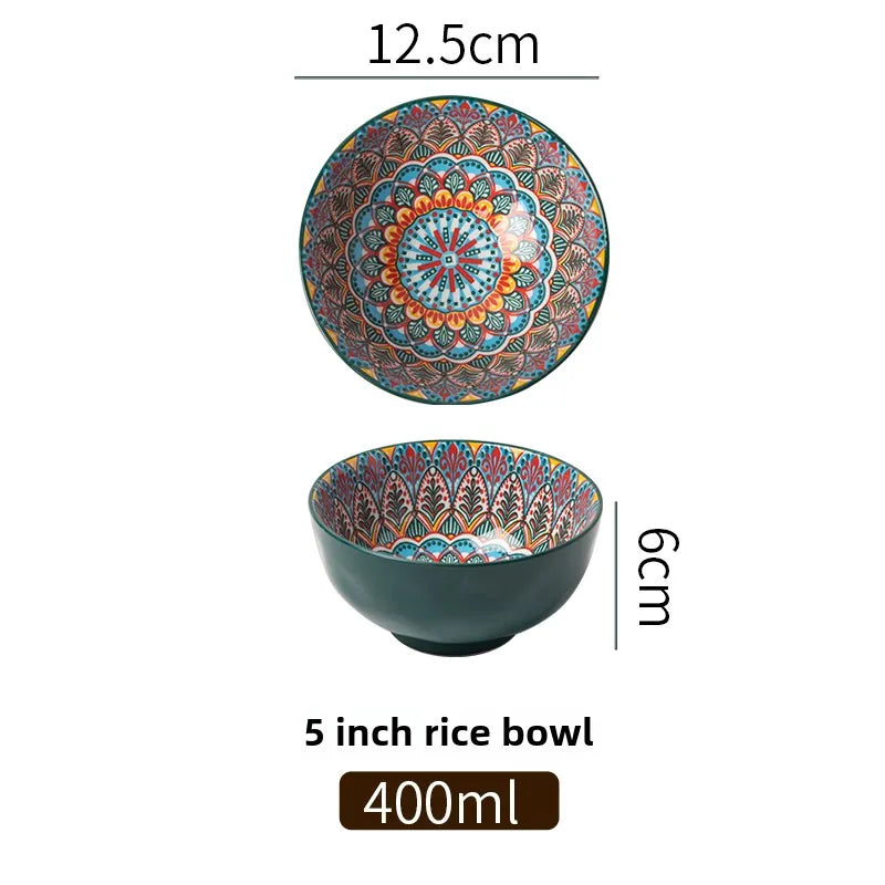 Bohemian Ceramic Rice Bowl Retro Noodle Bowl Kitchen Gift Morocco-5inch - Tophatter Daily Deals
