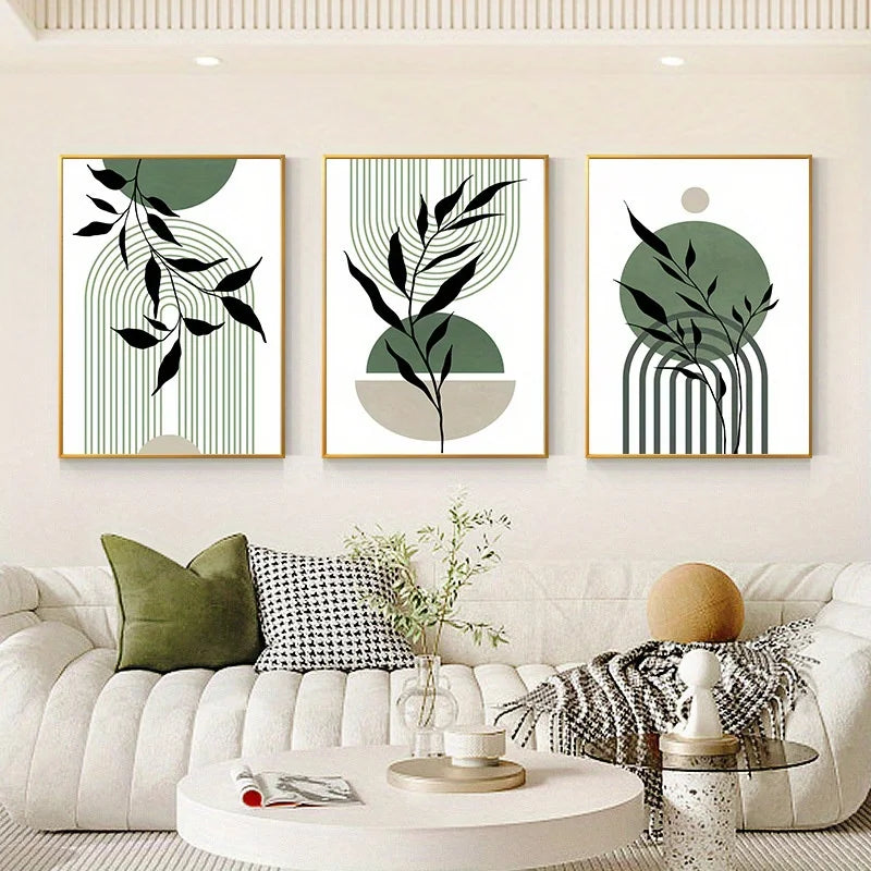 Sage Green Boho Wall Art Set 3Pc Mid Century Prints - Tophatter Daily Deals