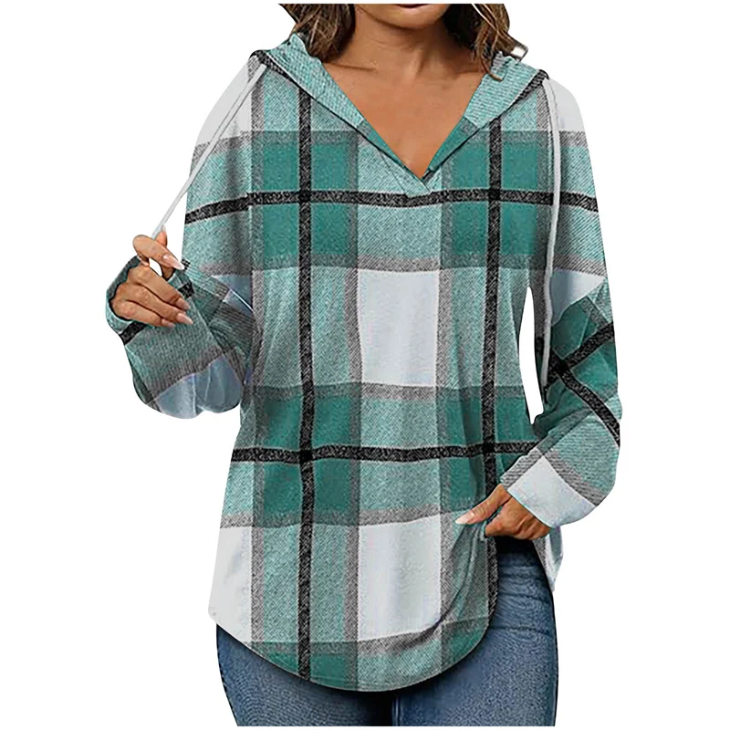 Oversized Women's Hoodie – V-Neck, Cotton Blend, For Casual Outings Green - Tophatter Daily Deals
