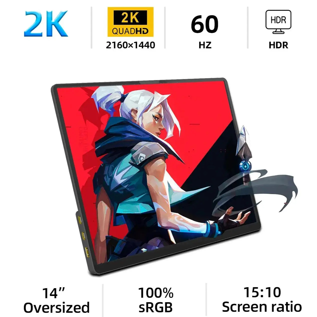 2K 14 Inch Portable Monitor 60Hz HDR Lightweight Travel - Tophatter Daily Deals