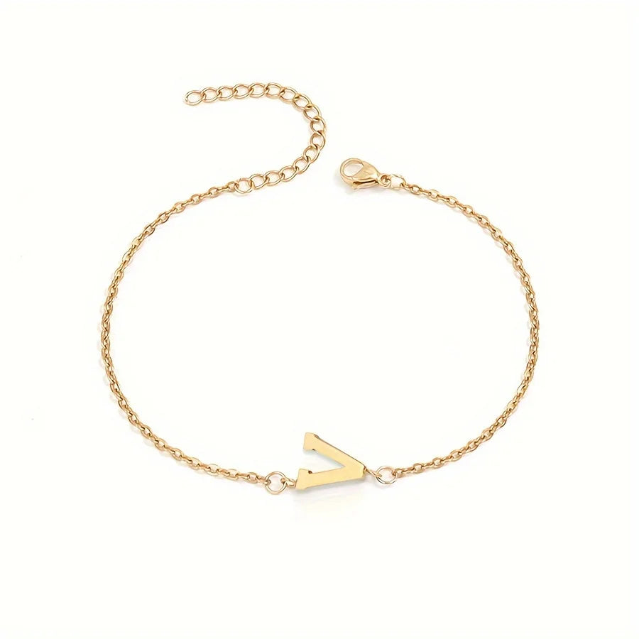 Initial Letter Bead Bracelet Thin Chain Minimalist Elegant V - Tophatter Daily Deals