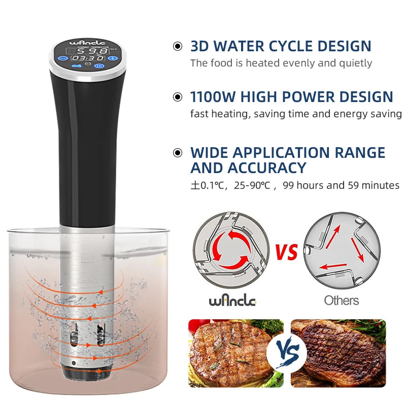 Wancle 1100W Sous Vide Cooker LCD Touch Immersion Circulator Accurate Cooking IPX7 Waterproof Vacuum Cooker with Digital Display - Tophatter Daily Deals