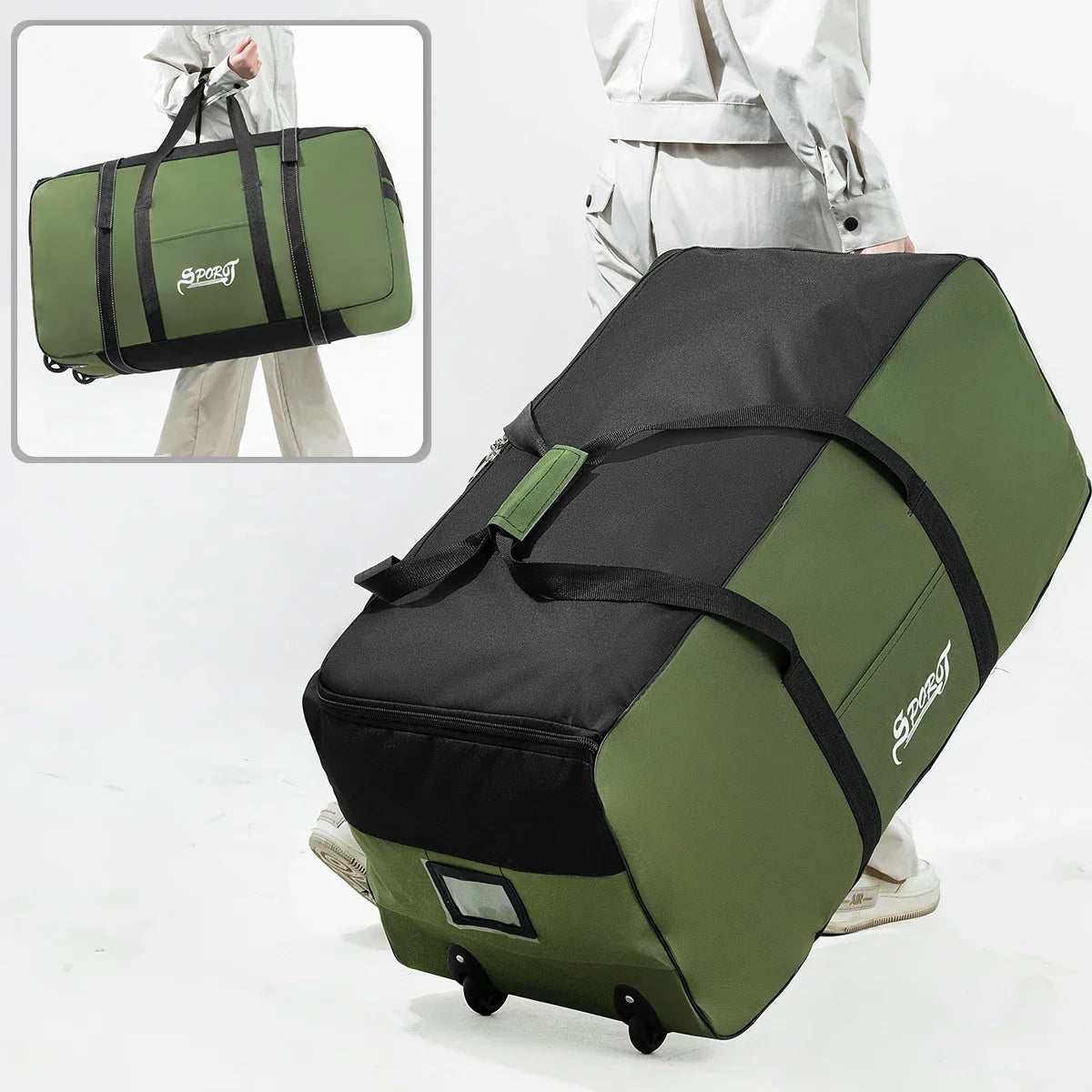 Wheeled Outdoor Travel Storage Bag Green Duffel Bags - Tophatter Daily Deals