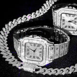 3pcs Men's Watch Set Square Watch Cuban Chain Bracelet (Silver) Apparel & Accessories > Jewelry > Jewelry Sets - Tophatter Daily Deals