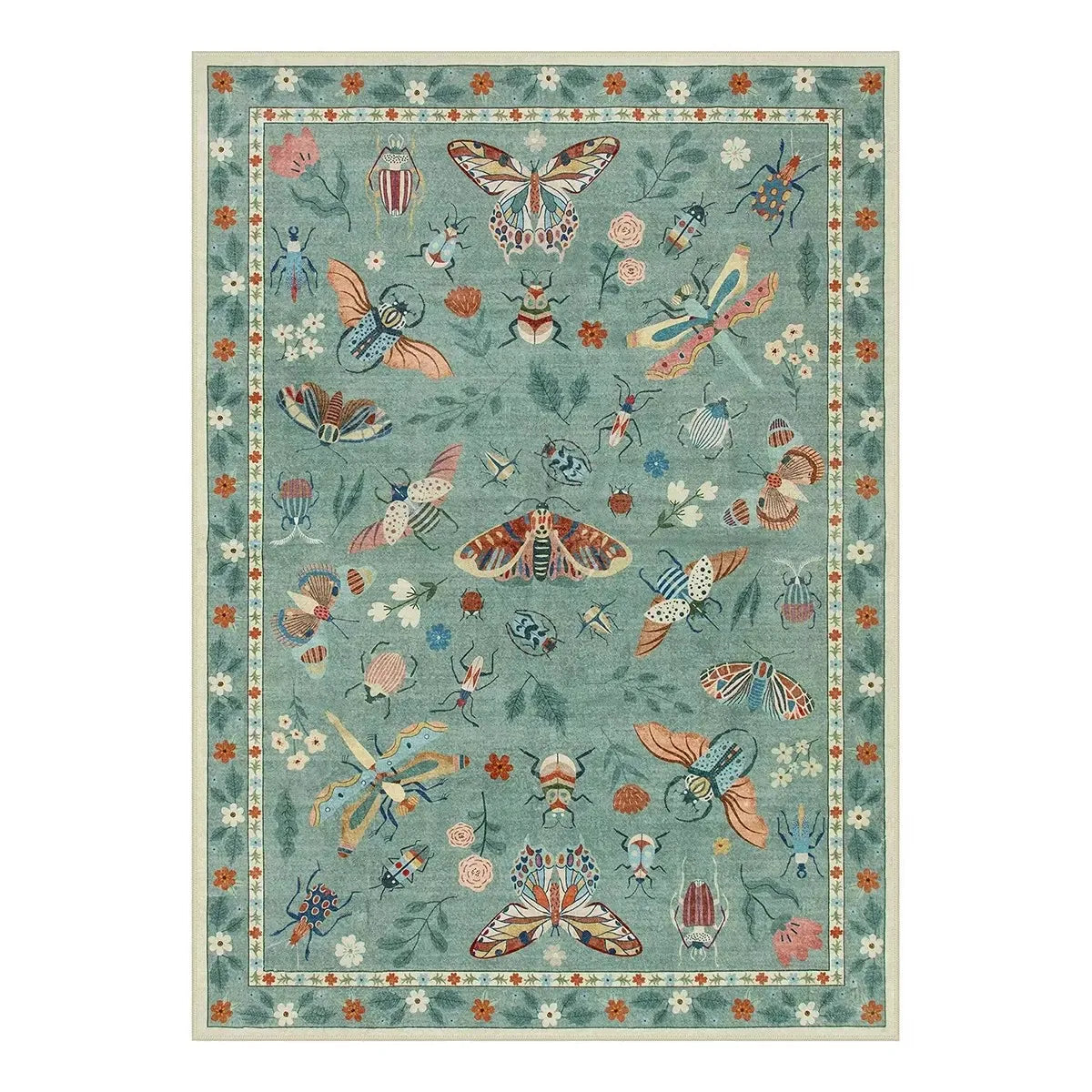 Insect Print Area Rug Teal Washable Non Slip Living Room - Tophatter Daily Deals