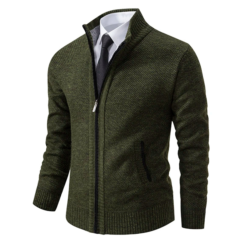 Mens Collar Fleece Sports Zipper Jacket (Green) - Tophatter Daily Deals