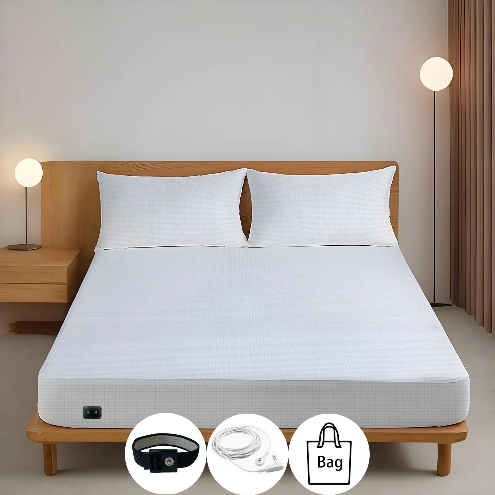 Earthing Silver Fiber Fitted Sheet Anti Static Grounding White with AU plug 150x200cm - Tophatter Daily Deals
