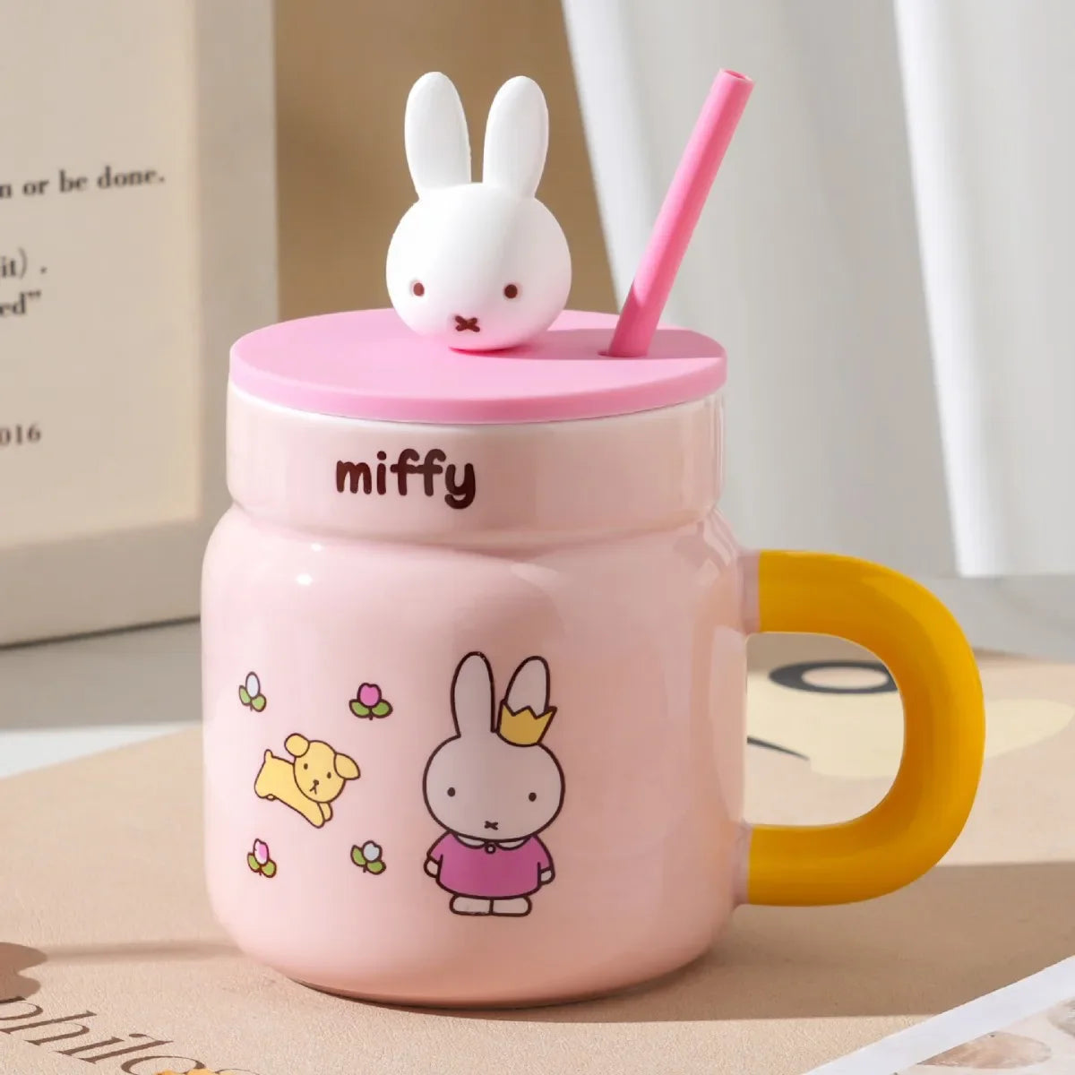 Miffy Ceramic Cup With Straw 540ml Pink Animals - Tophatter Daily Deals